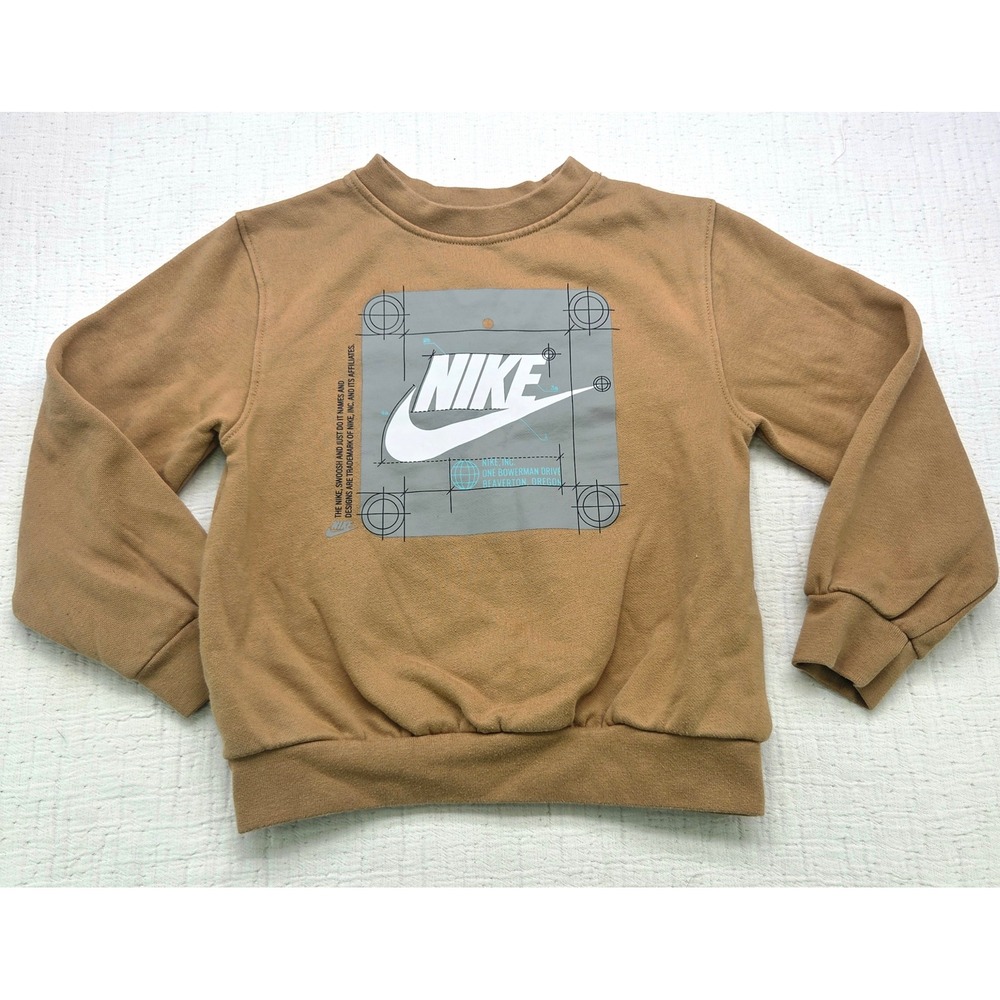Nike Kids Tan Blueprint Graphic Crewneck Sweatshirt Brown Size 6 5-6Yrs